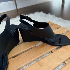 Anthropologie Black Wedge Sandals